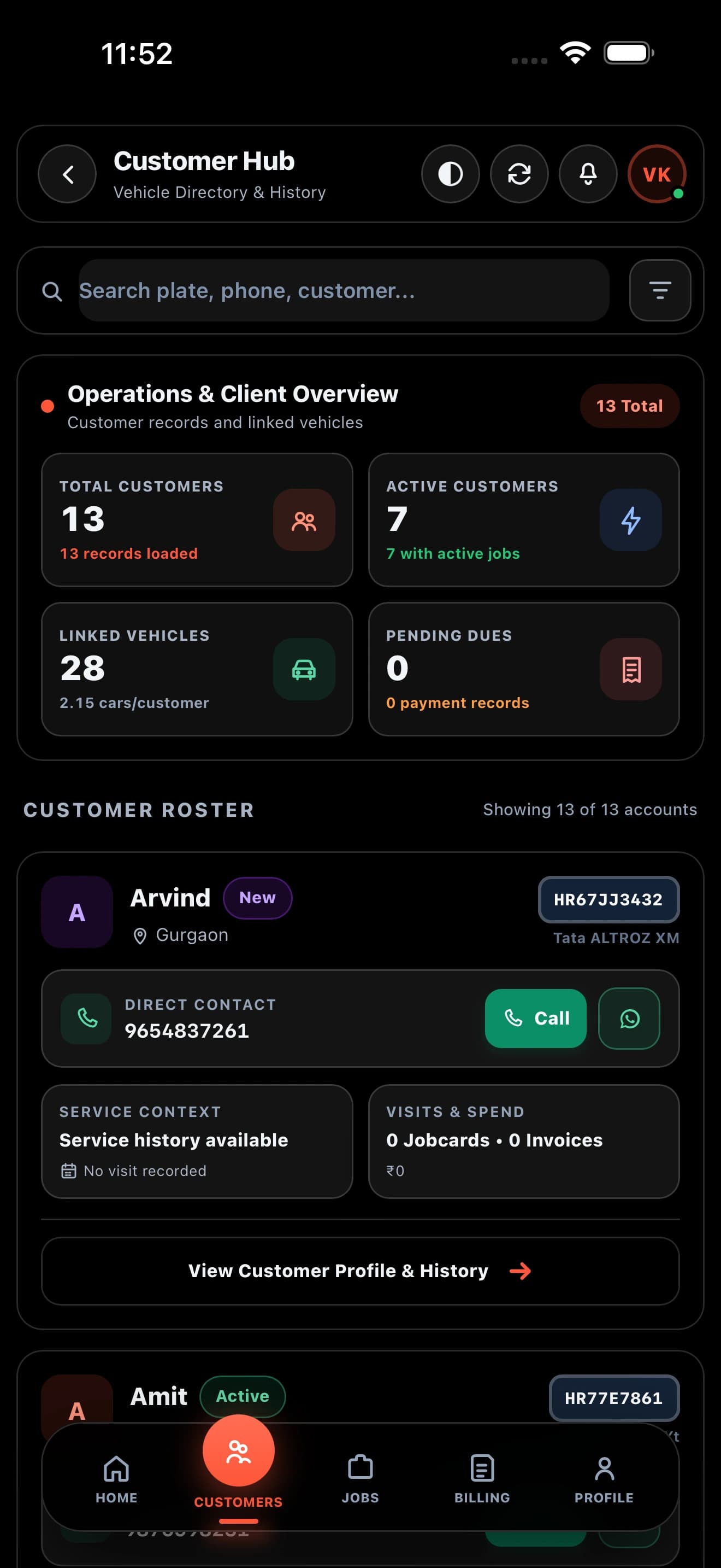 Zilauto partner app customer hub in pure black mode