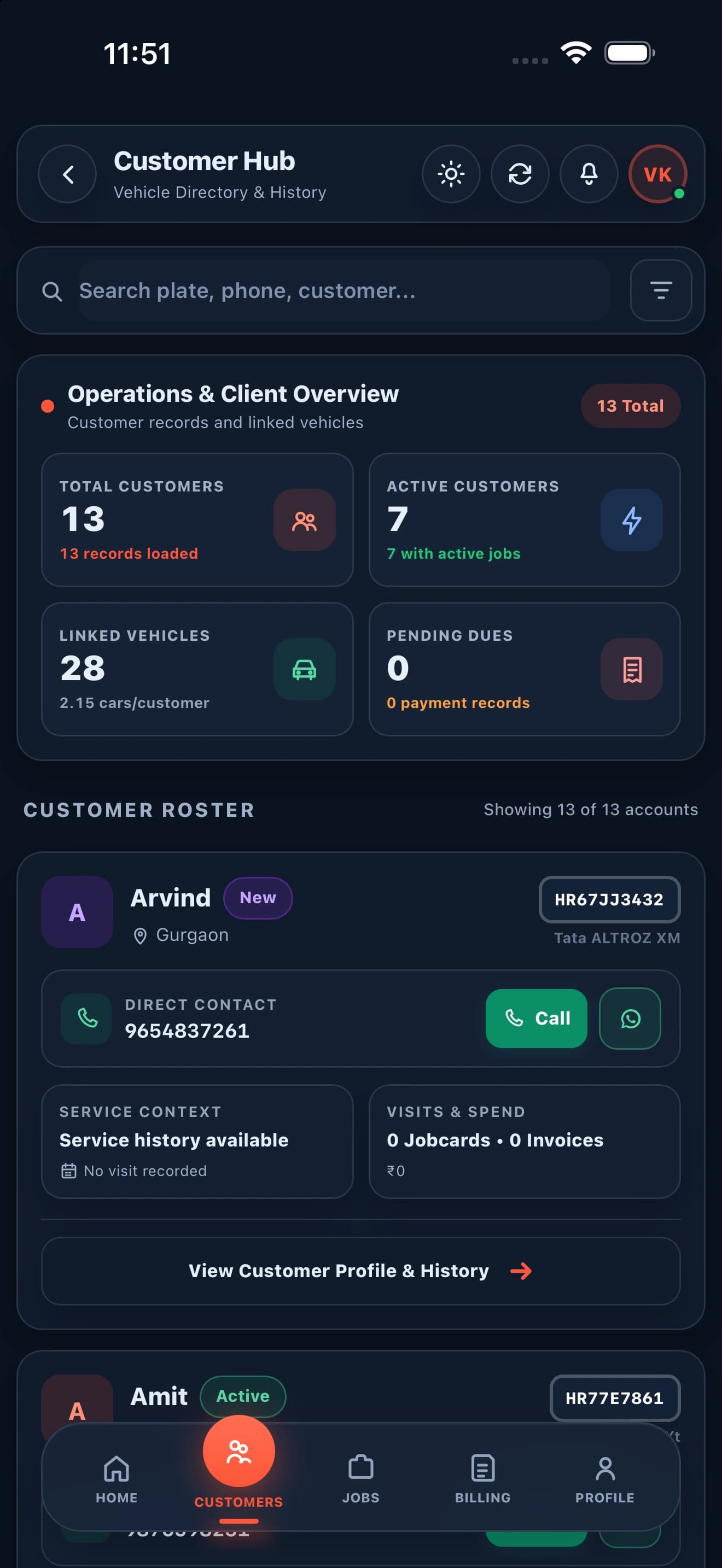 Zilauto partner app customer hub in dark mode