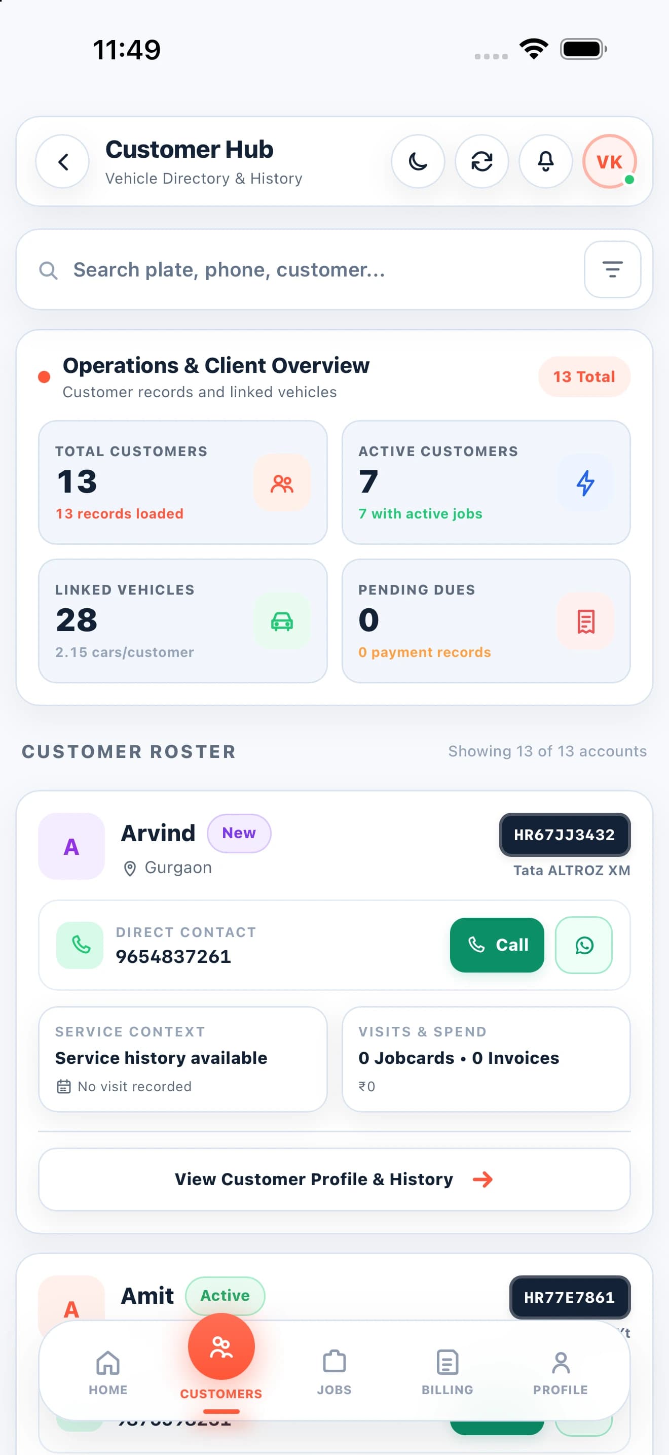 Zilauto Partner App customer hub screen in light mode