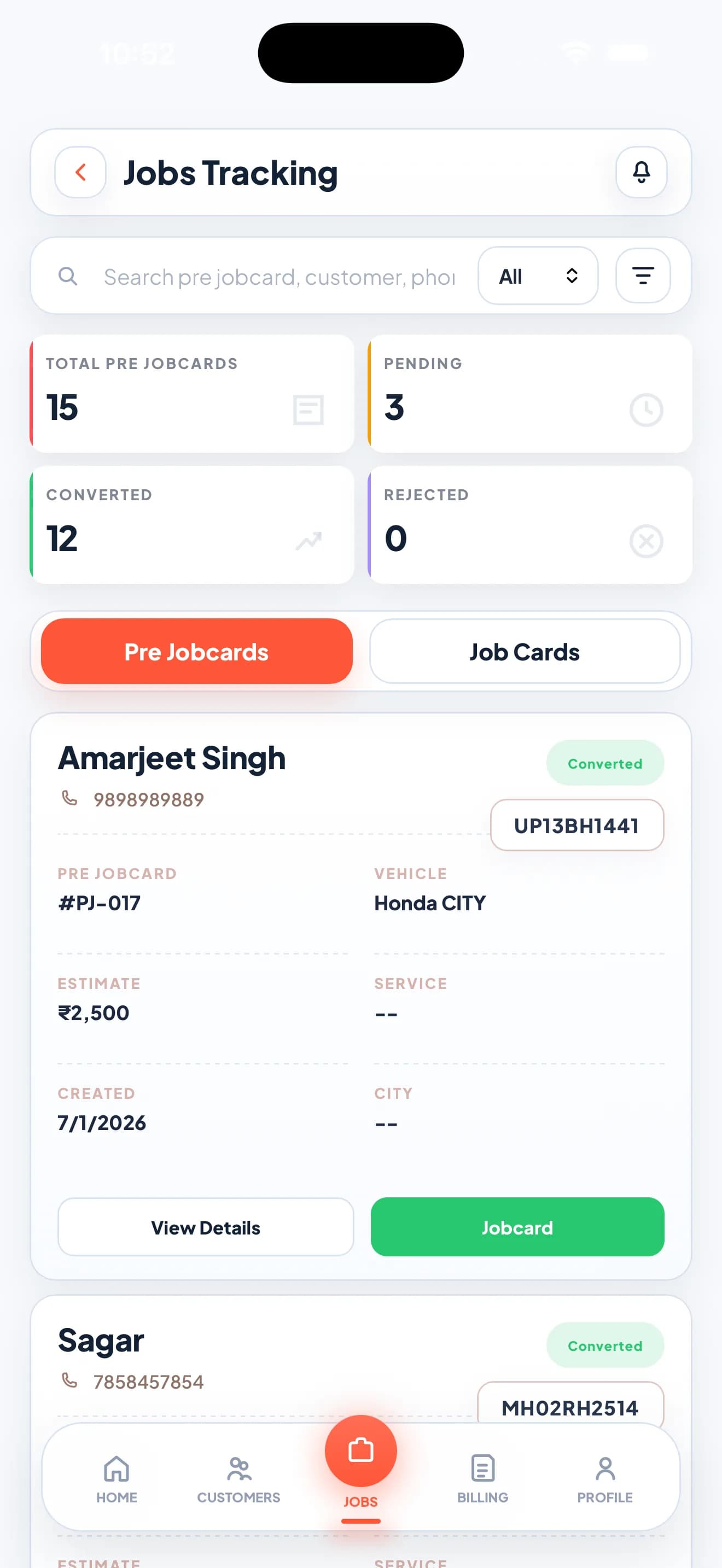 Zilauto Partner App quick updates screen in light mode