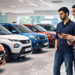 first time car buyer comparing budget cars under 10 lakh in a modern showroom