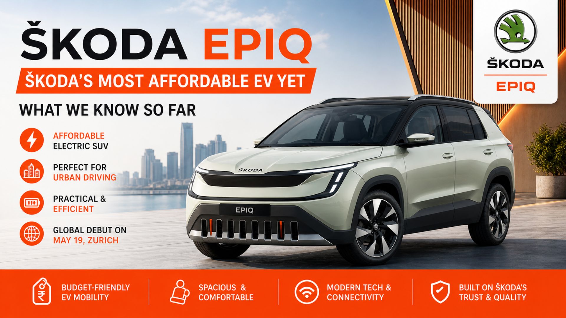Skoda Epiq affordable electric SUV design and features preview for 2026 launch
